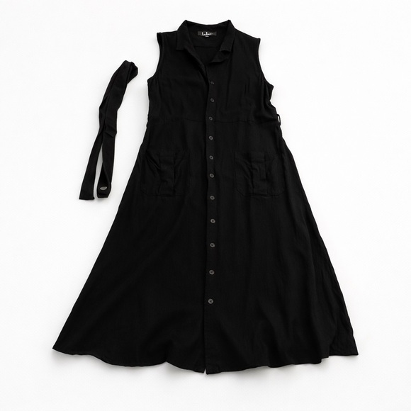 Lulus Dresses & Skirts - Lulu’s Medium Shirt Dress Fitted Black EUC stretch Button Down